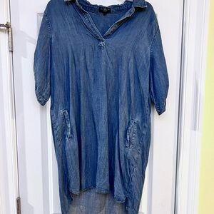 Ladies Size Large Velvet Heart LONG Indigo Denim Top GUC
